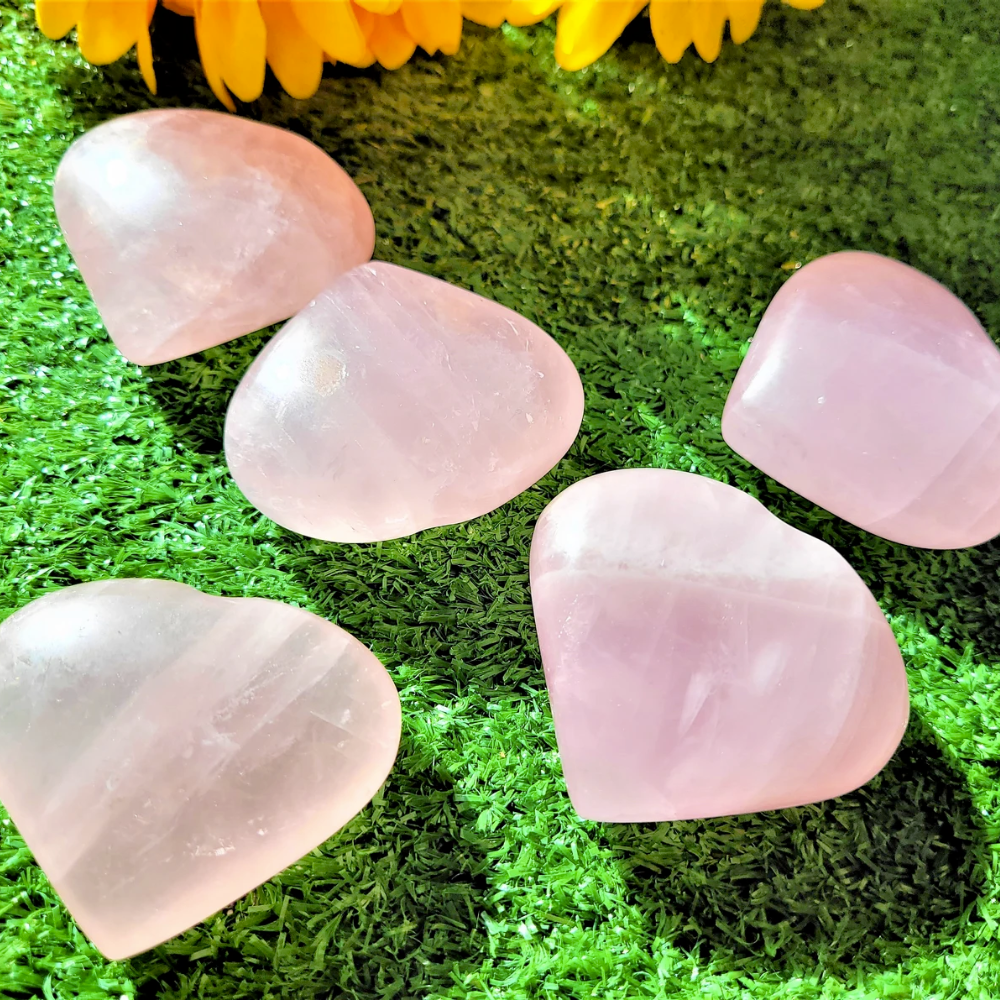 Large Natural Rose Quartz Hand Polished Hearts - Grade A+ Stones Crystal Shop