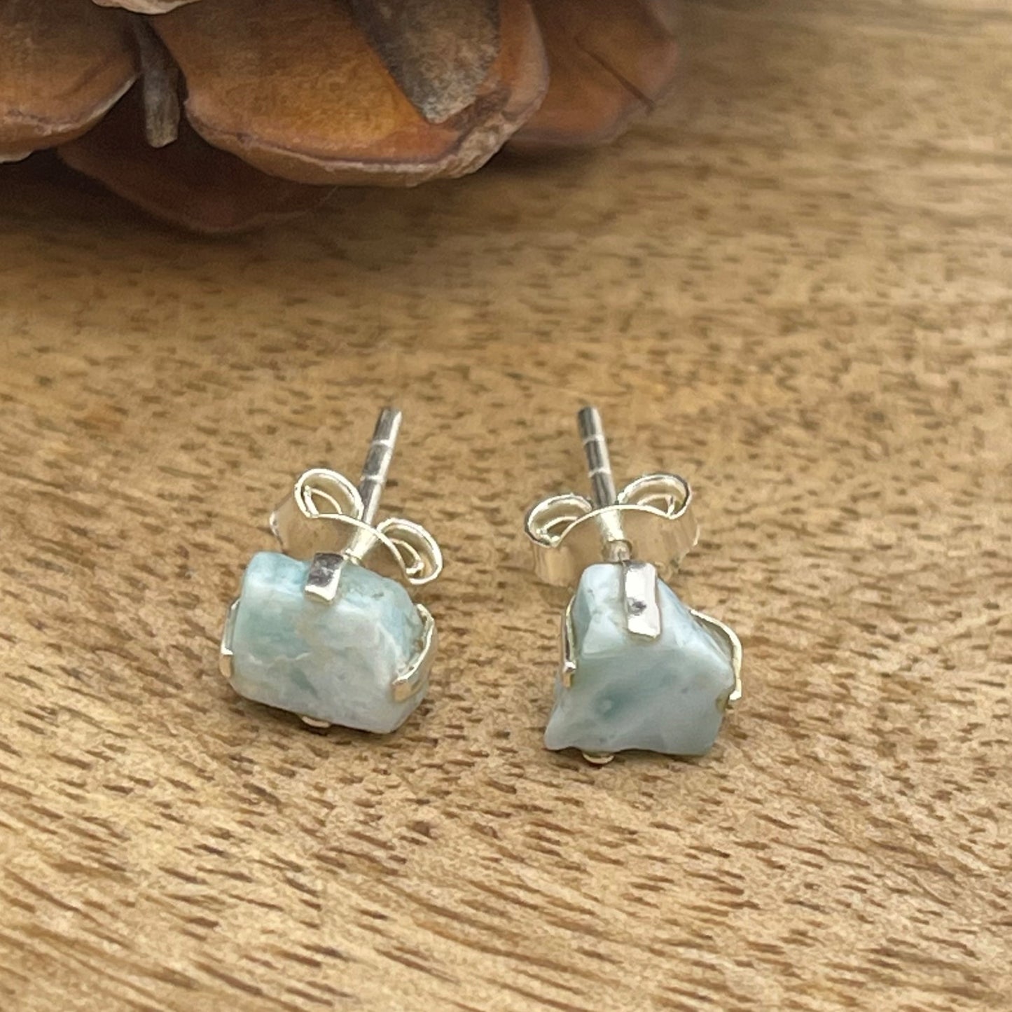 Genuine Rough Larimar Sterling Stud Earrings