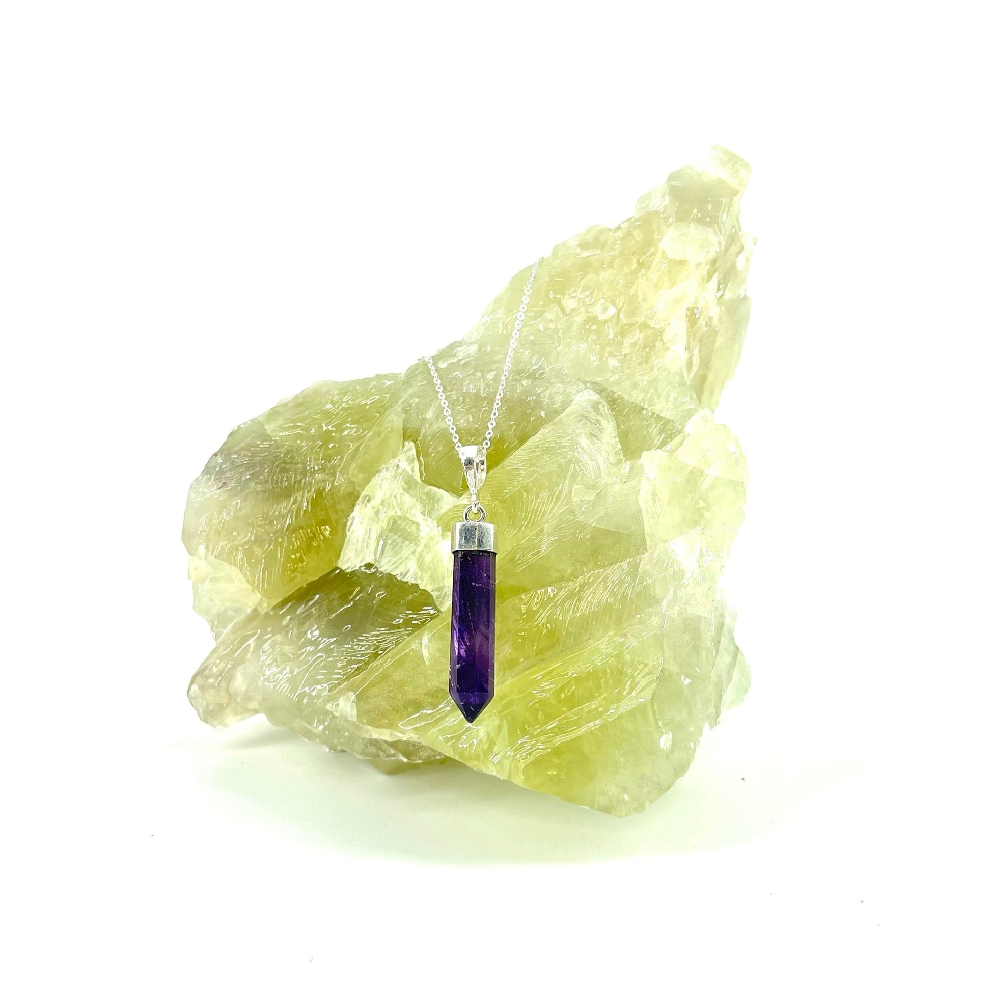 Raw Amethyst Pointed Necklace - Grade A Amethyst Stones Crystal Shop
