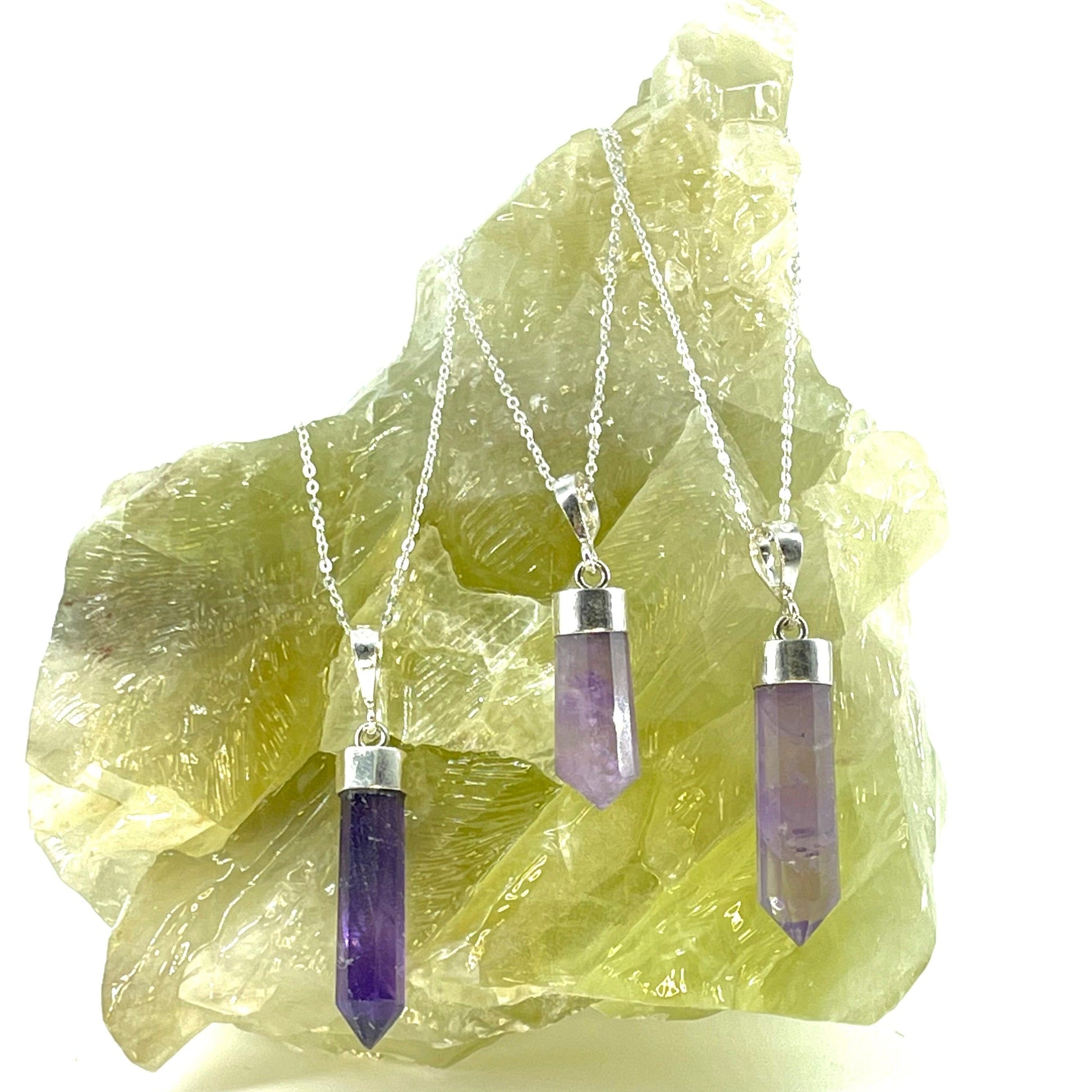 Raw Amethyst Pointed Necklace - Grade A Amethyst Stones Crystal Shop