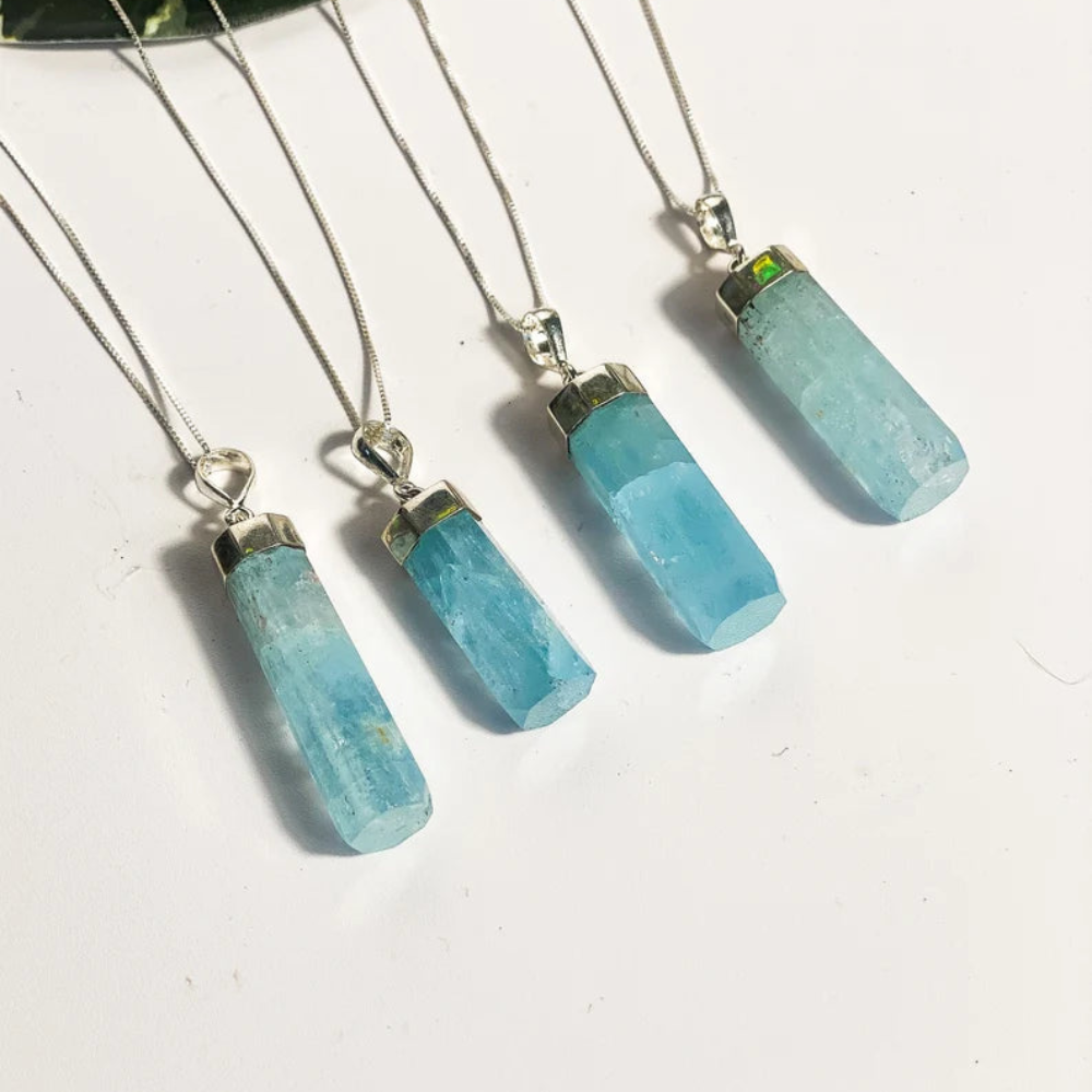 Raw Aquamarine Necklace, Aquamarine Jewerly Stones Crystal Shop