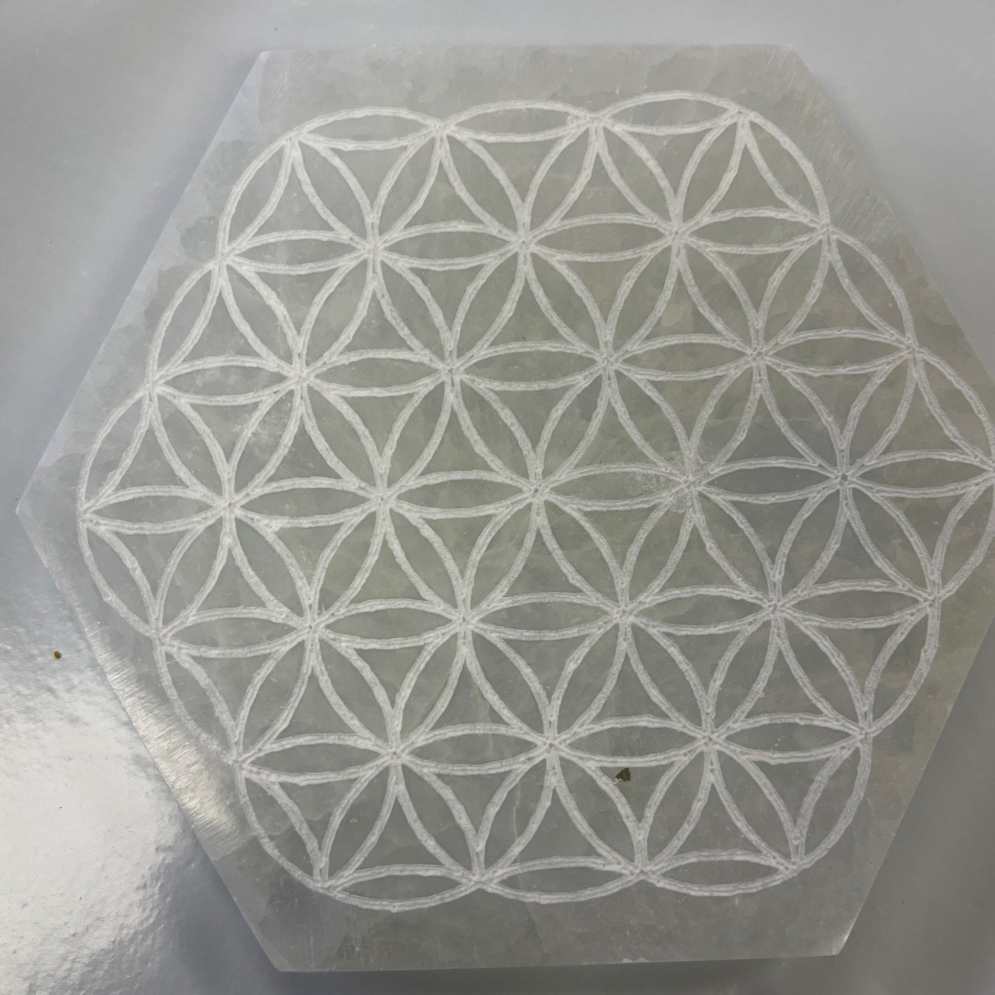 Selenite Hexagon Flower of Life  Charging Plate (Draft for Bandar review) Stones Crystal Shop