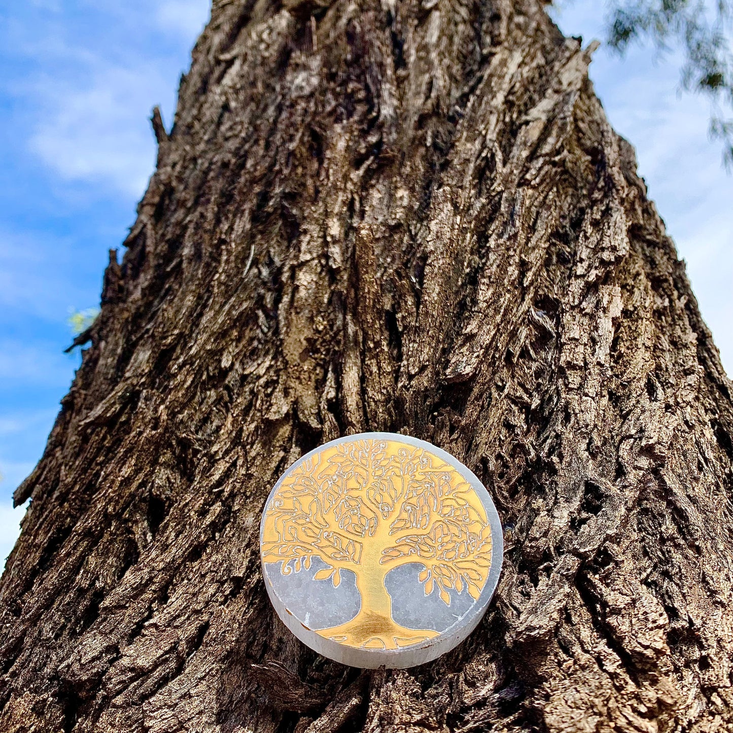 Selenite Tree of Life Circle Gold Leaf (Draft for Bandar follow-up) Stones Crystal Shop
