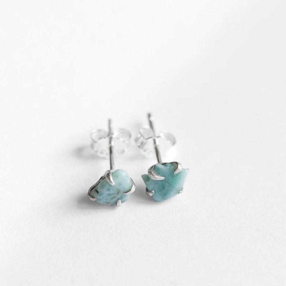 Genuine Rough Larimar Sterling Stud Earrings