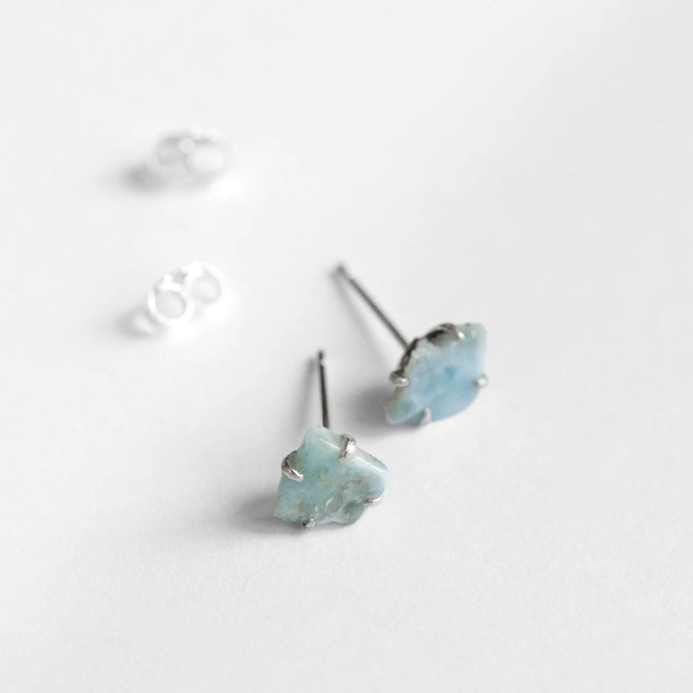 Genuine Rough Larimar Sterling Stud Earrings