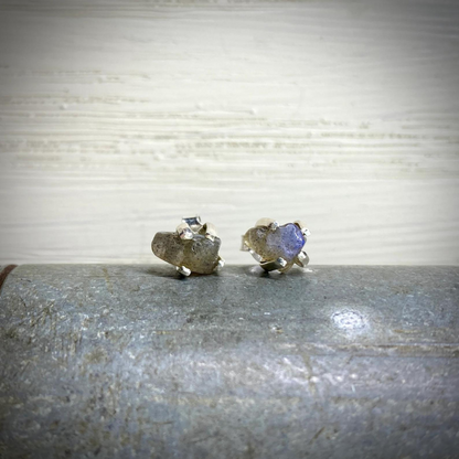 Rough Genuine Labradorite Gemstone Stud Earrings